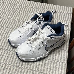 Nike Air Monarch IV Men's White and Navy Athletic Shoes